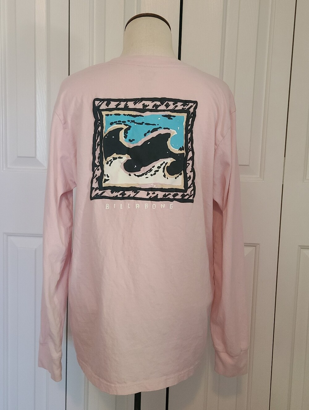 Billabong Crayon Wave Shirt Men's Size M Surfer Tee T-shirt Long Sleeve Pink